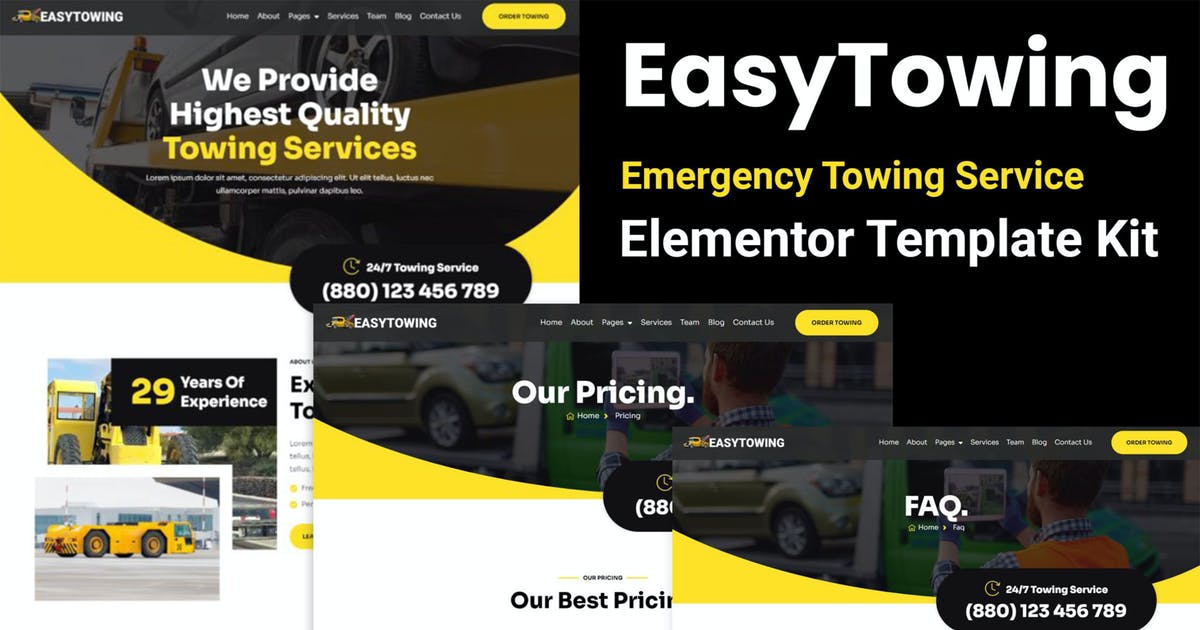 EasyTowing – Emergency Towing Service Elementor Template Kit