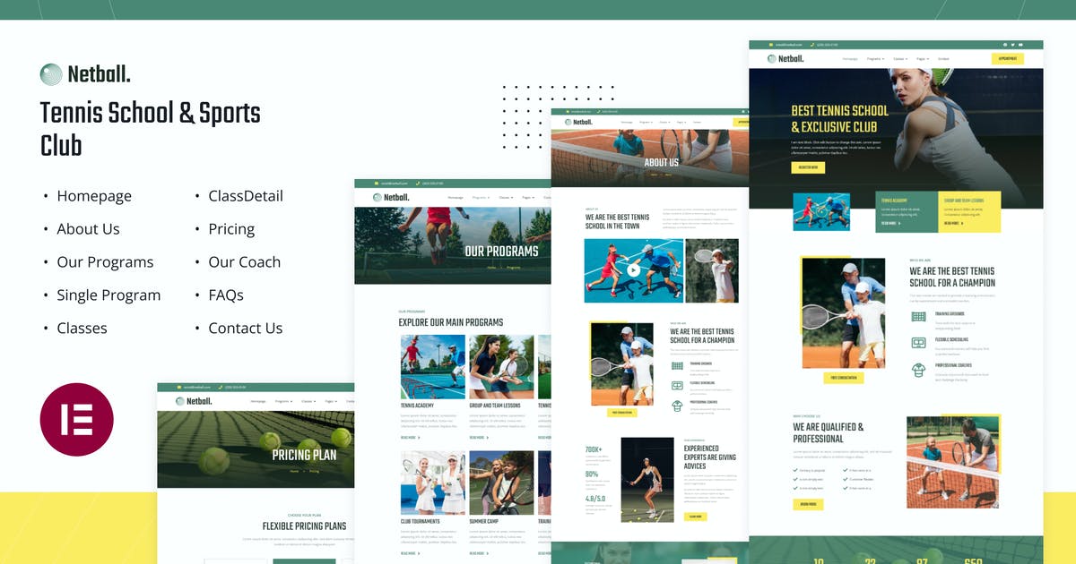 Netball | Tennis School & Sports Club Elementor Template Kit