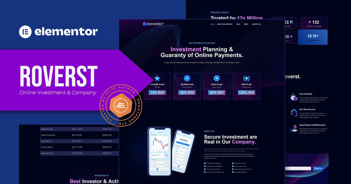 Roverst – Online Investment & Company Elementor Template Kit