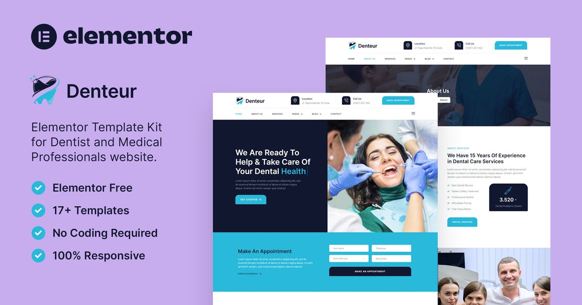 Denteur - Dentist & Dental Clinic Elementor Template Kit