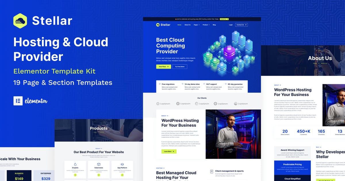 Stellar – Hosting & Cloud Provider WordPress Elementor Template Kit