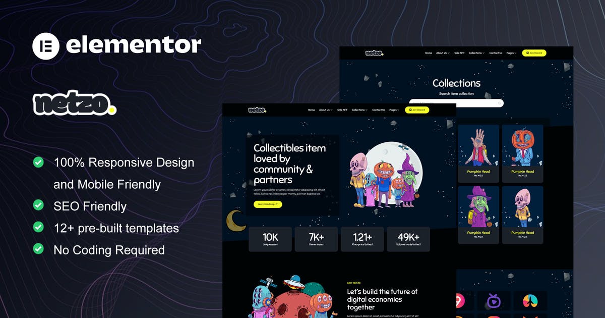 Netzo – NFT Portfolio Elementor Template Kit