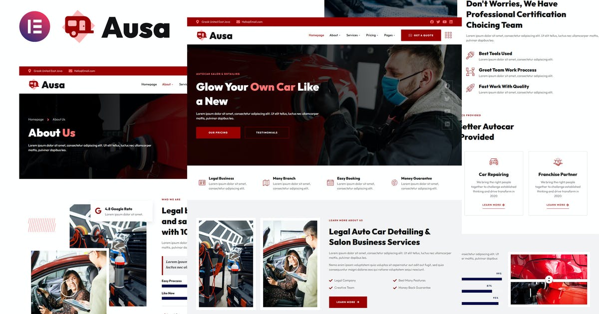 Ausa – Autocar Salon & Detailing Services Elementor Template Kit
