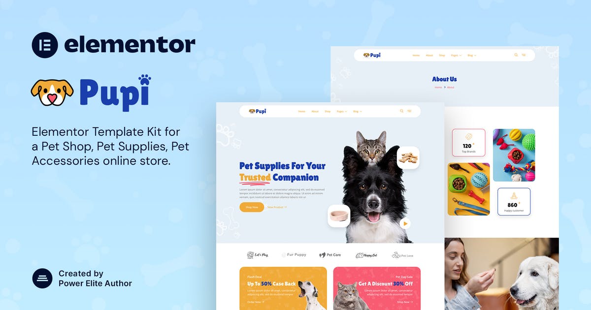 Pupi - Pet Shop & Pet Supplies Elementor Template Kit