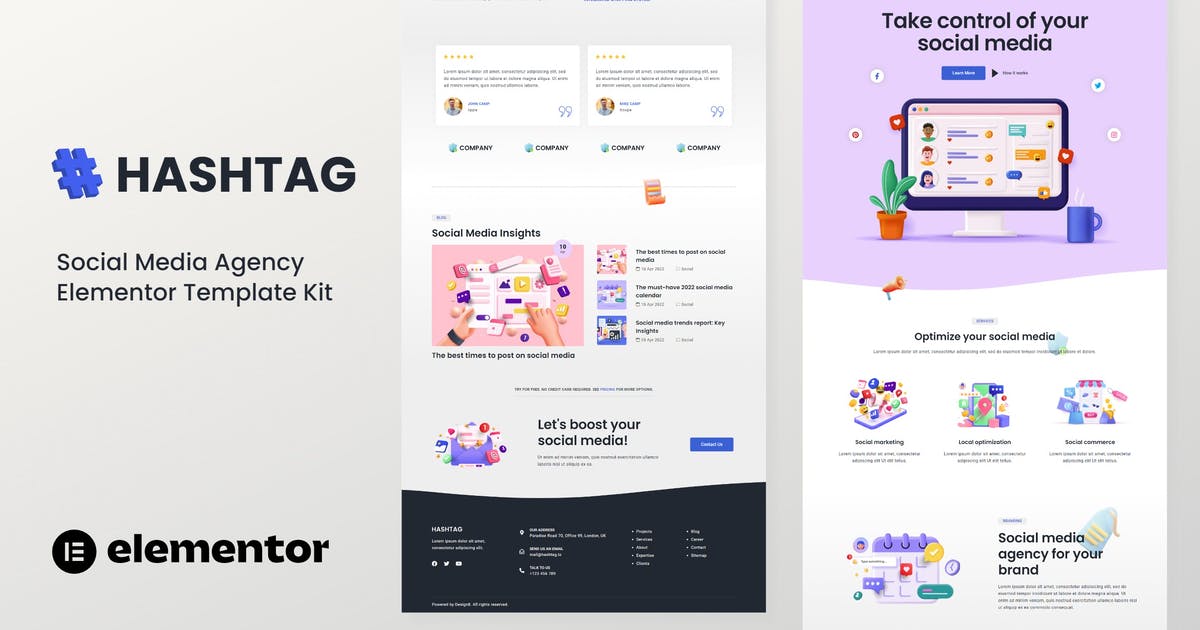 Hashtag – Social Media Agency Elementor Template Kit