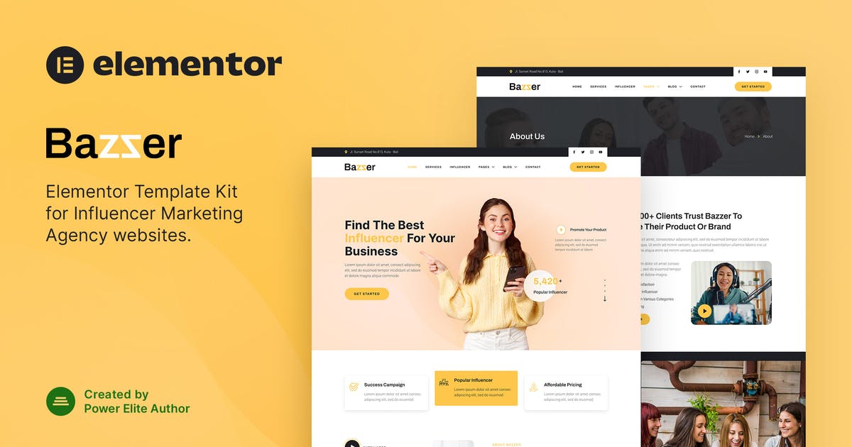 Bazzer - Influencer Marketing Agency Elementor Template Kit