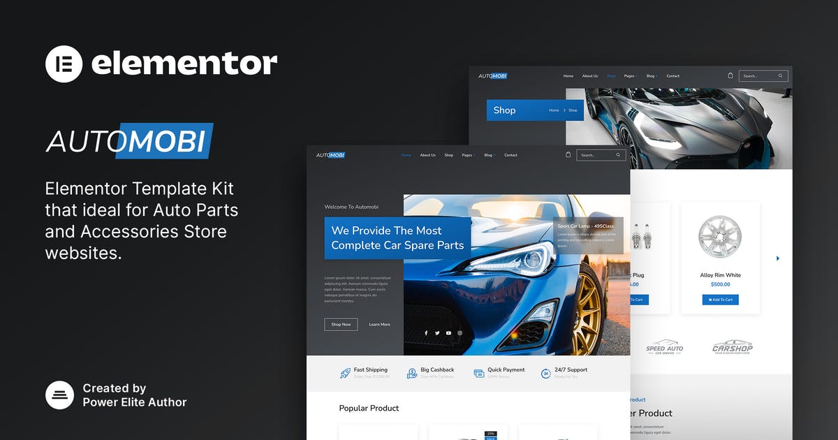 Automobi - Auto Parts Store & Accessories Elementor Template Kit