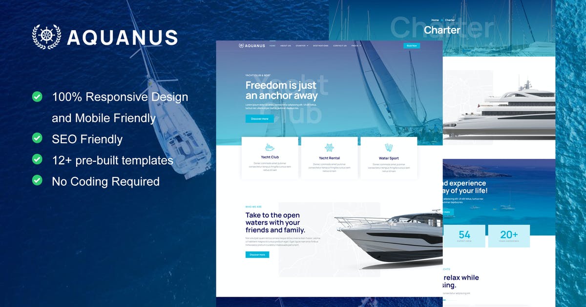 Aquanus – Yacht Club & Boat Rental Elementor Template Kit
