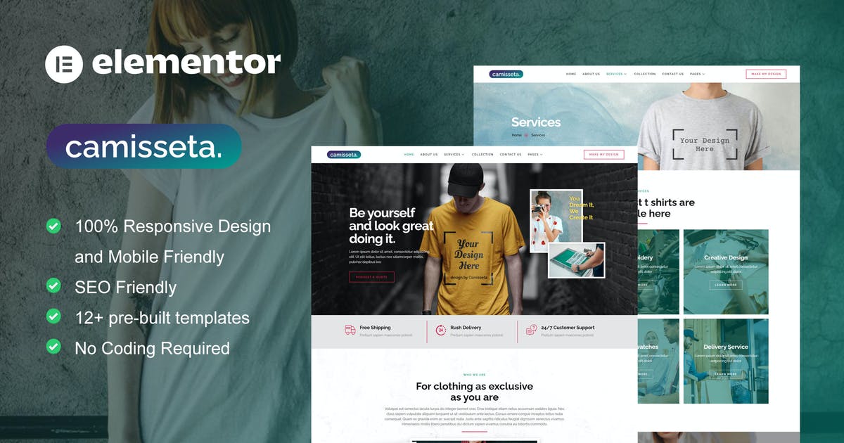 Camisetta – T Shirt Design & Printing Service Elementor Pro Template Kit