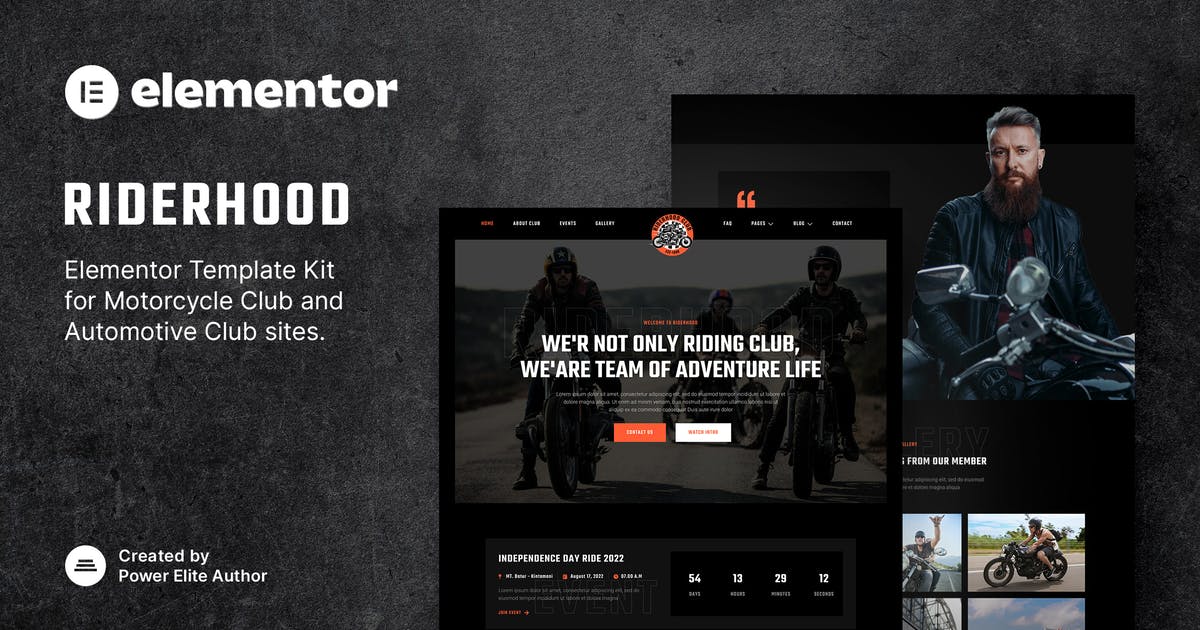 Riderhood - Motorcycle Club Elementor Template Kit