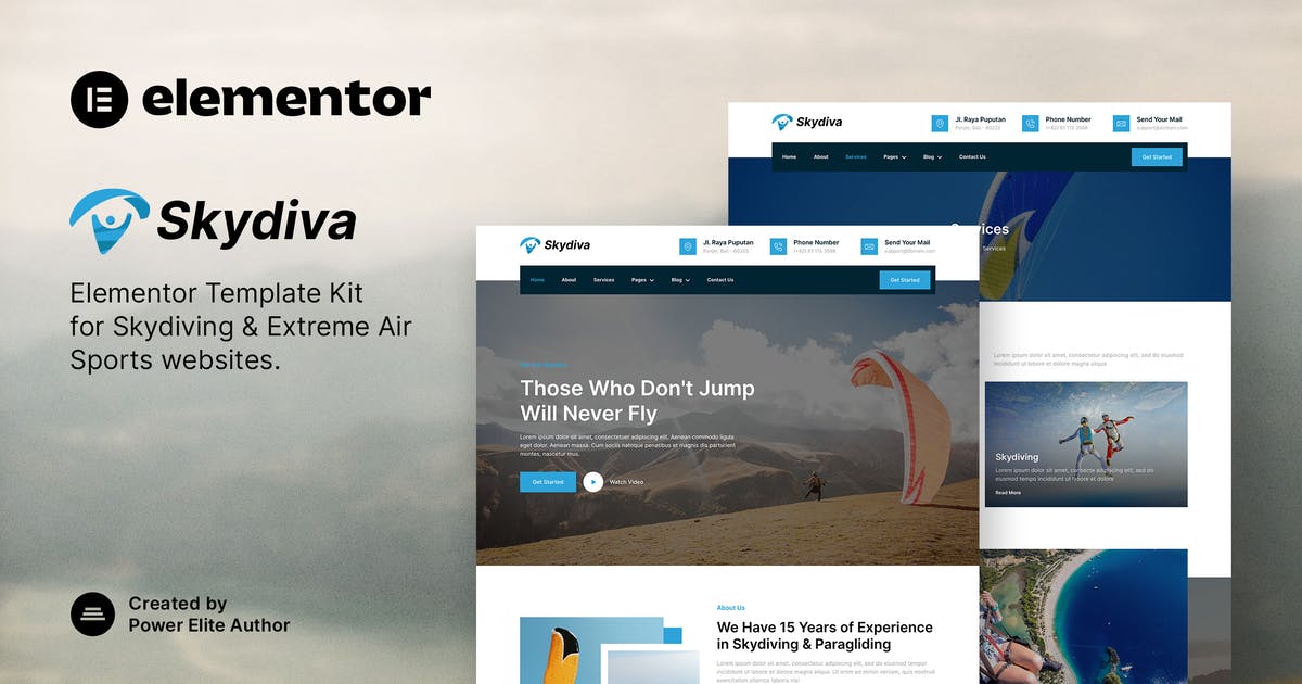 Skydiva - Skydiving & Extreme Air Sports Elementor Template Kit