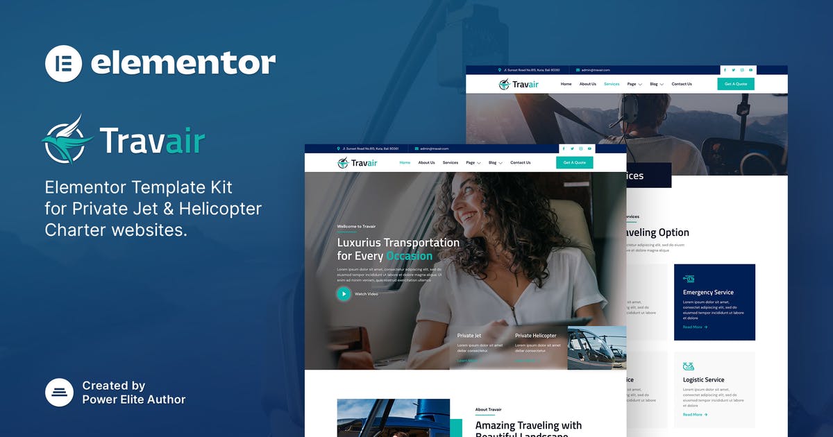 Travair – Private Jet & Helicopter Charter Elementor Template Kit