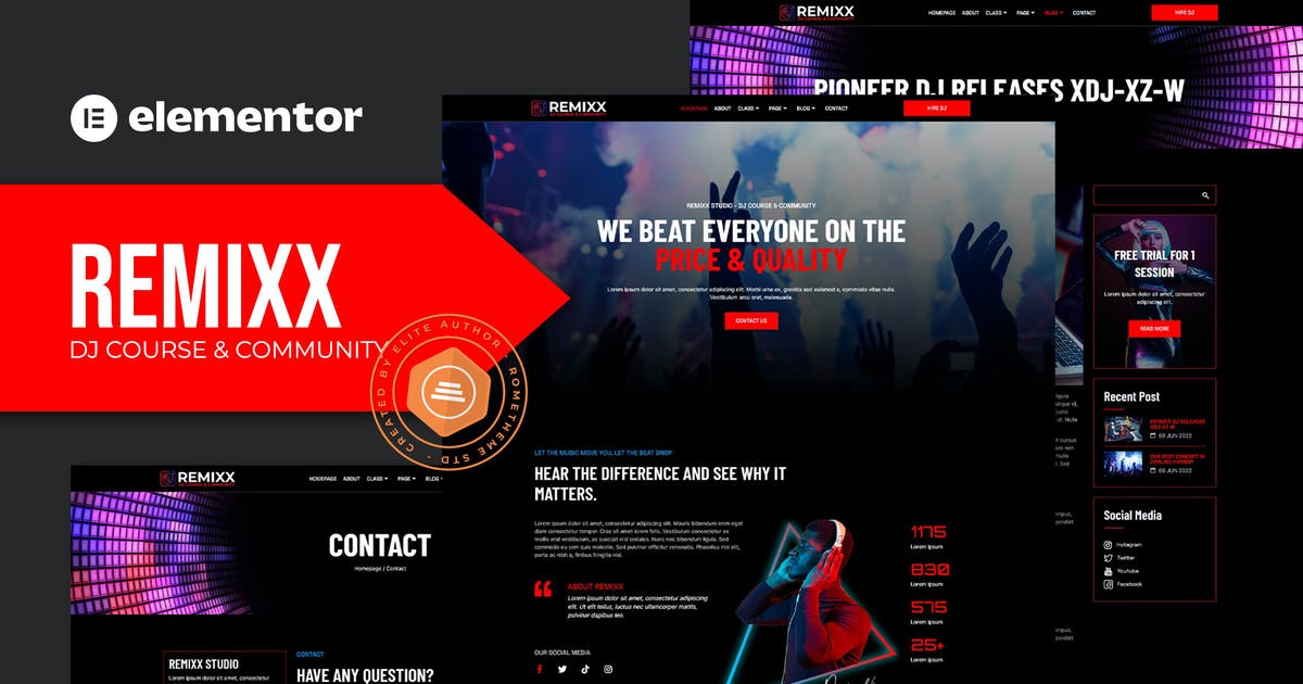 Remixx – Dj Course & Community Elementor Template Kit