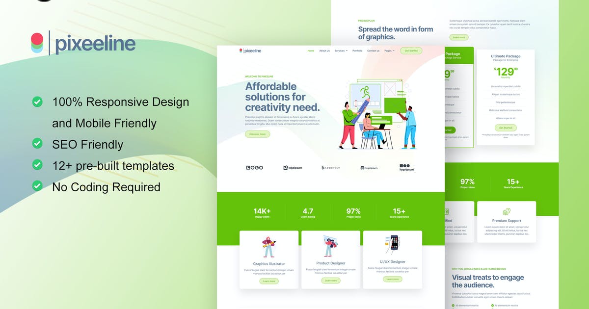 Pixeeline – Graphics Illustration Freelance & Creative Agency Elementor Template Kit
