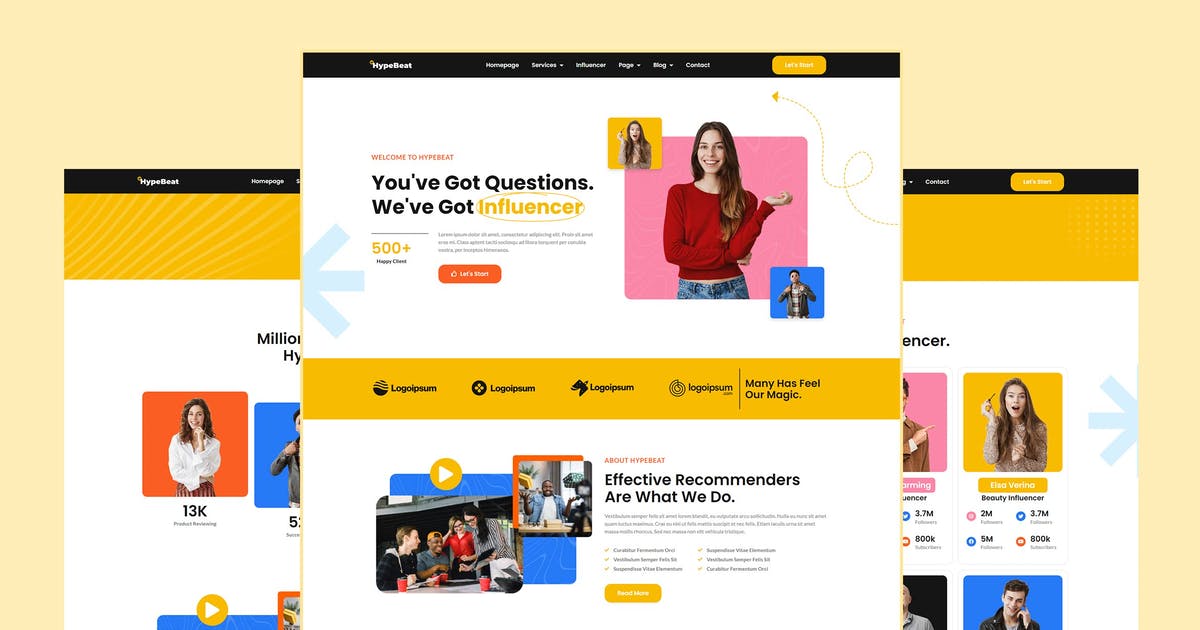 Hypebeat – Influencer Marketing Agency Elementor Pro Full Site Template Kit