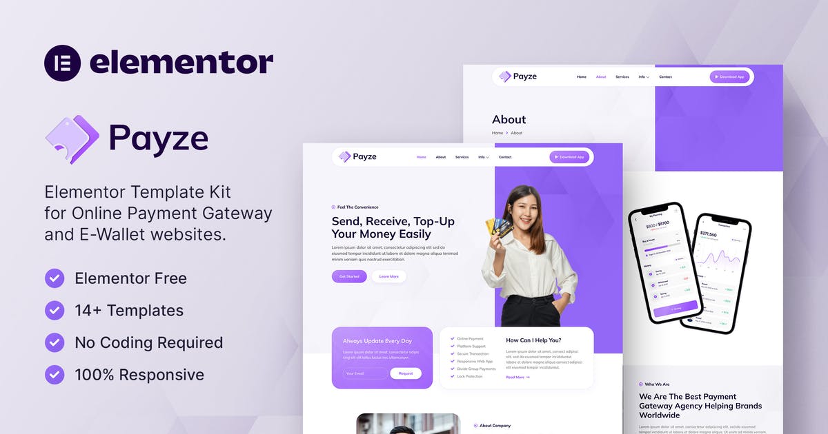 Payze - Online Payment Gateway & E-Wallet Elementor Template Kit