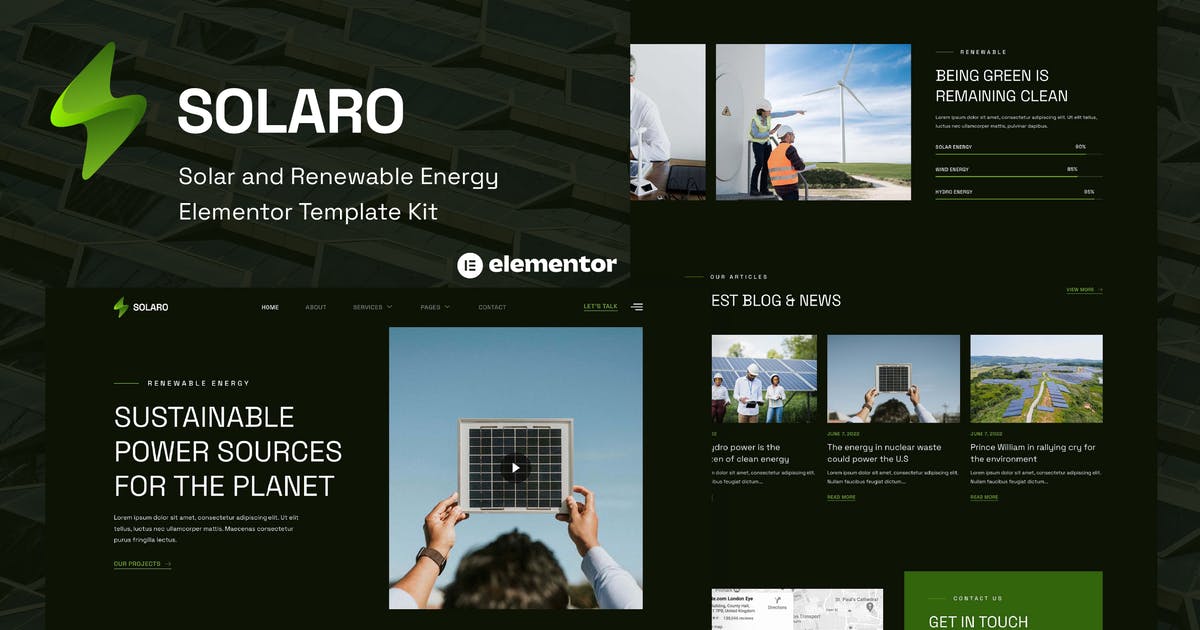 Solaro – Solar & Renewable Energy Elementor Template Kit