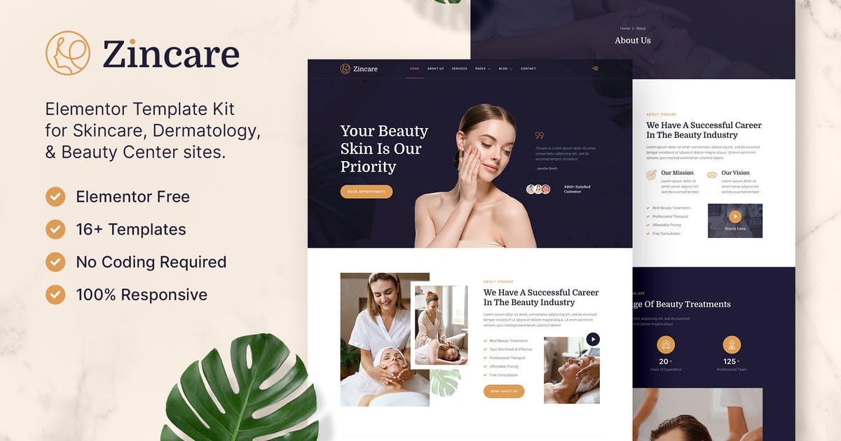 Zincare - Skincare & Dermatology Elementor Template Kit