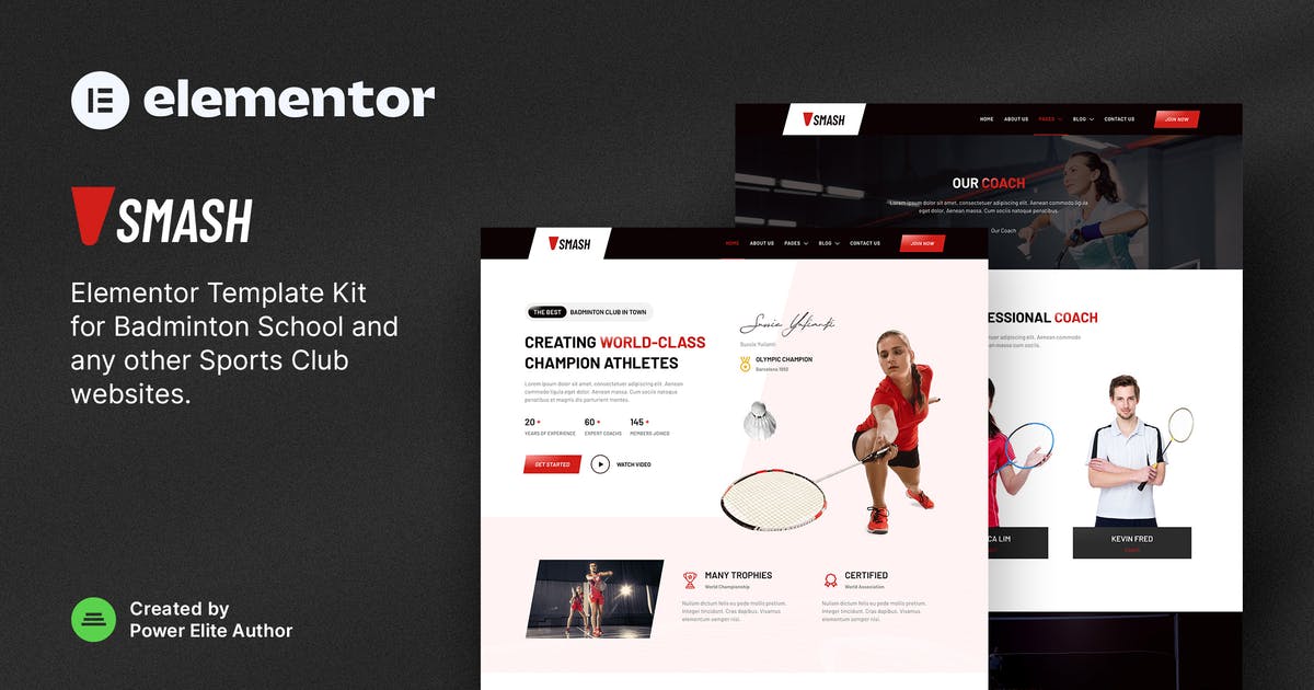 Smash - Badminton School & Sports Club Elementor Template Kit