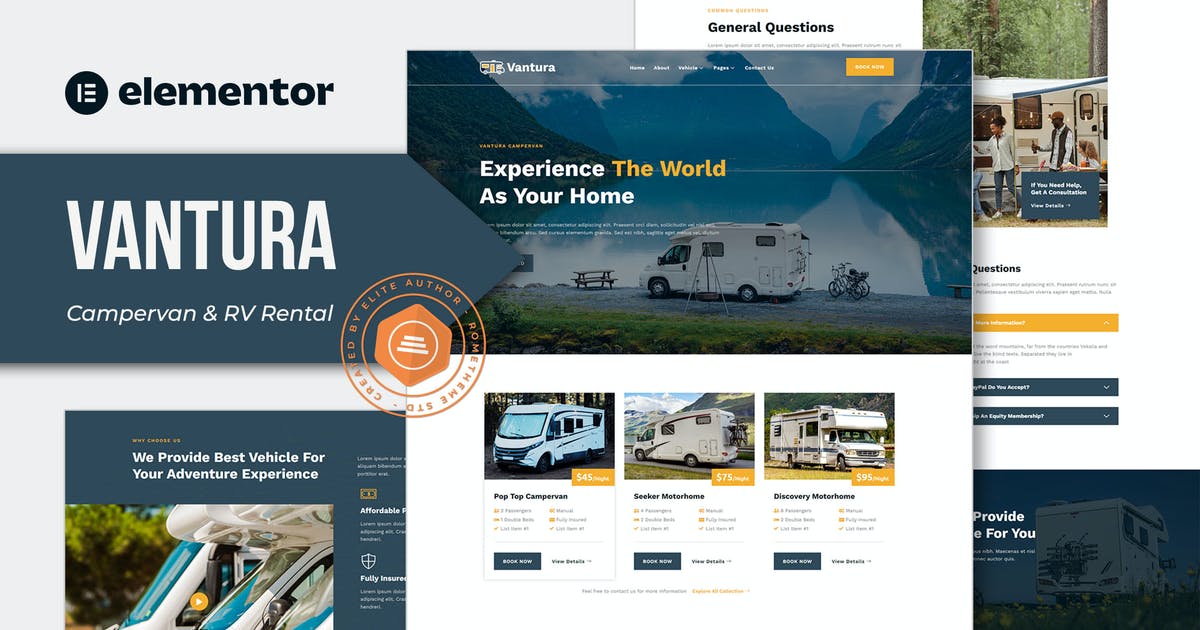Vantura – Campervan & RV Rental Elementor Template Kit
