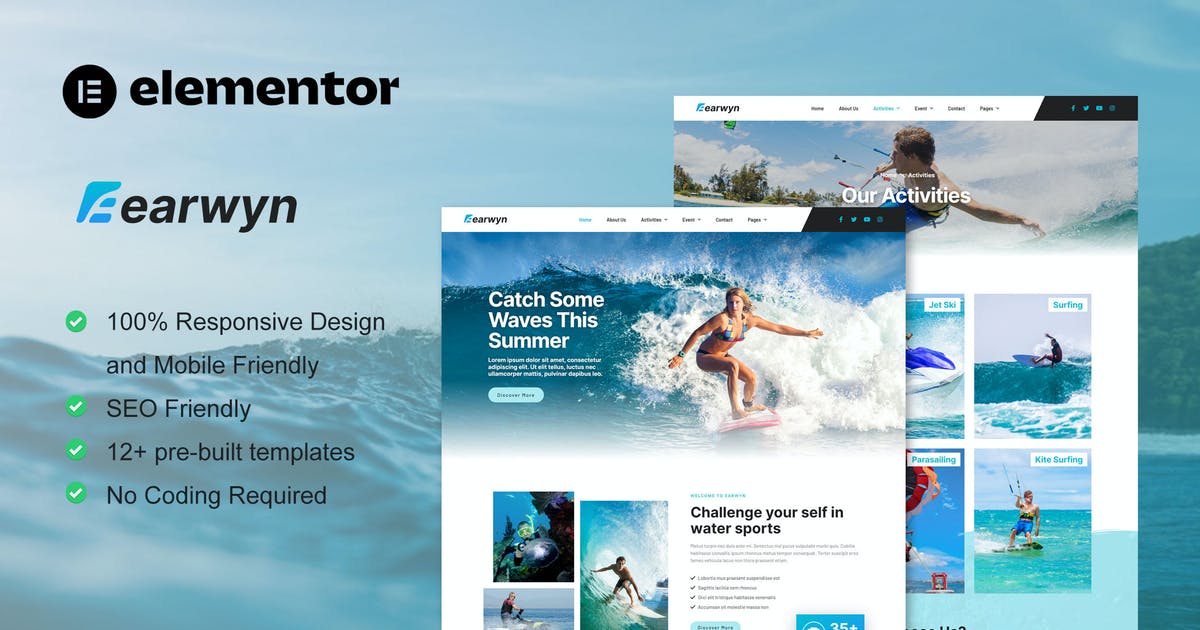 Earwyn – Water Sports & Surfing Elementor Pro Template Kit