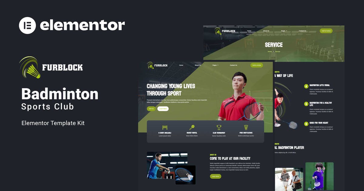 Furblock – Badminton Club Elementor Template Kit