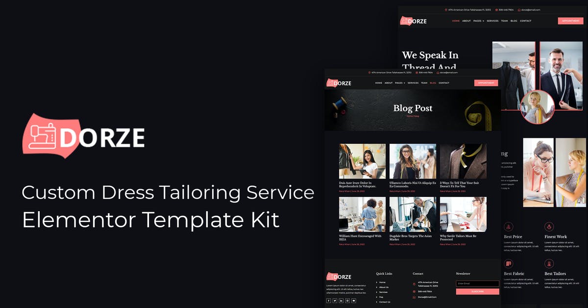 Dorze – Custom Dress Tailoring Service Elementor Pro Template Kit