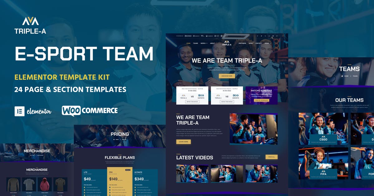 Triple-A – eSport Team Gaming WooCommerce Elementor Template Kit