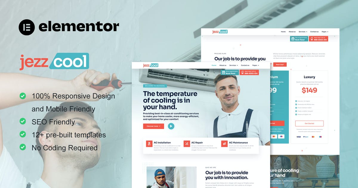JezzCool – AC Repair Services Elementor Pro Template Kit