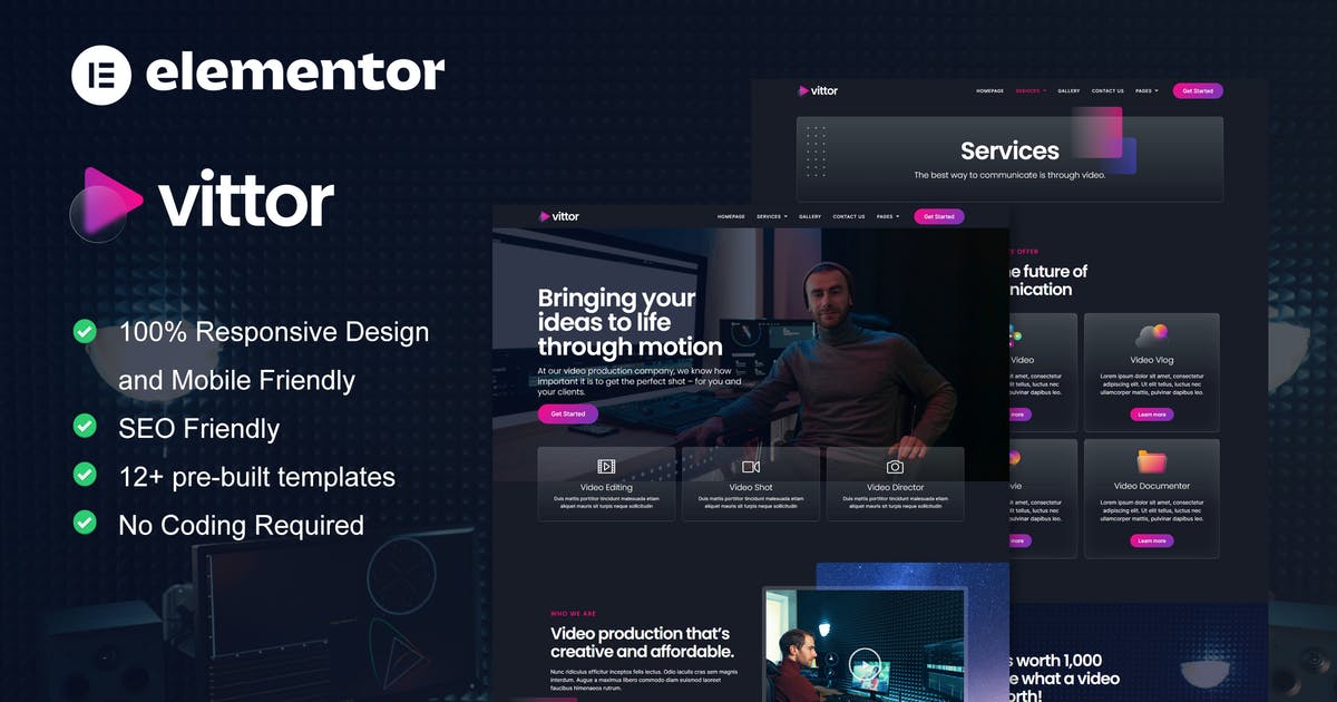 Vittor – Video Production Service Elementor Pro Template Kit