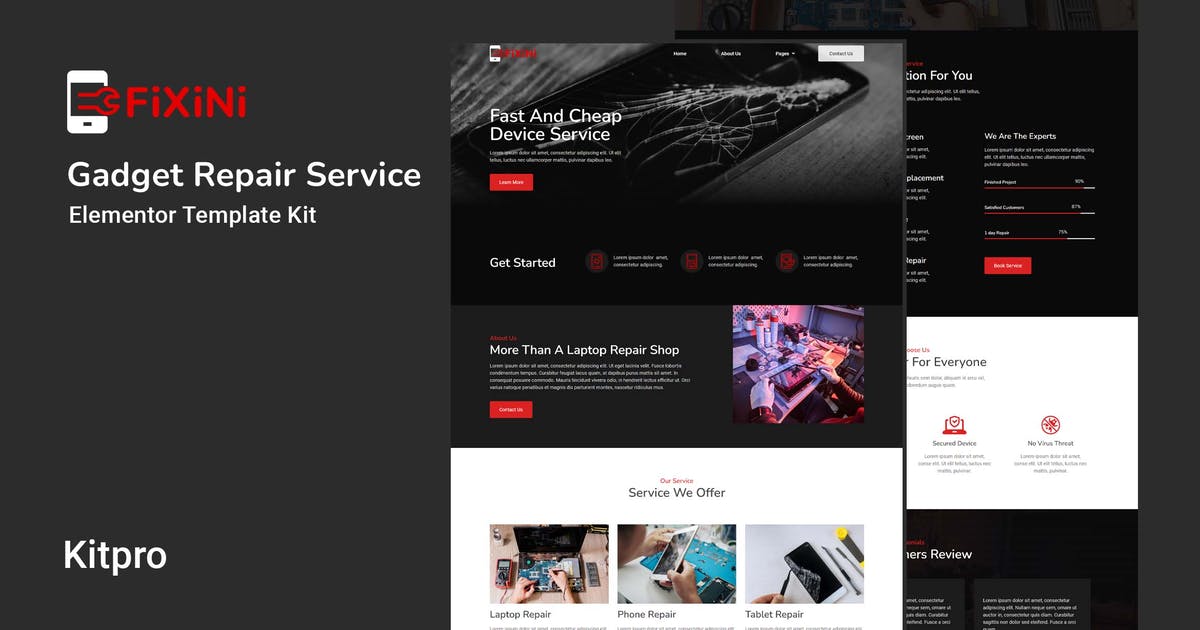 Fixini – Gadget Repair Service Elementor Template Kit