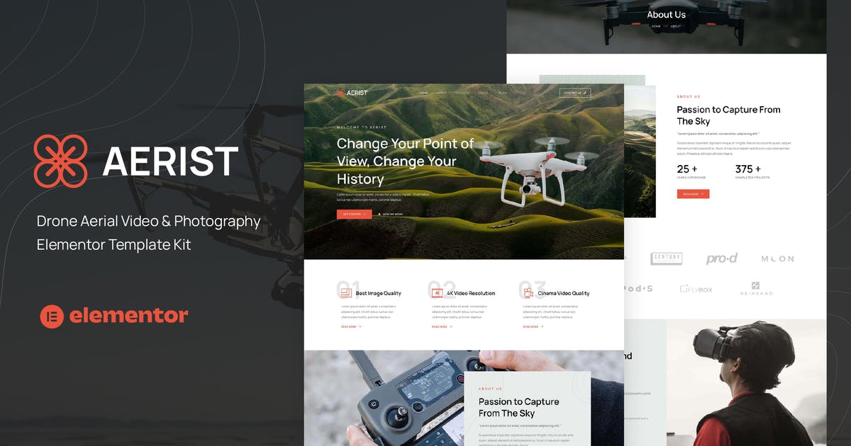 Aerist – Drone Aerial Video & Photography Elementor Template Kit