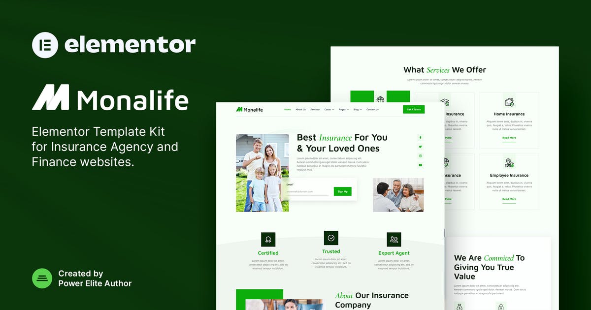 Monalife - Insurance Agency & Finance Elementor Template Kit