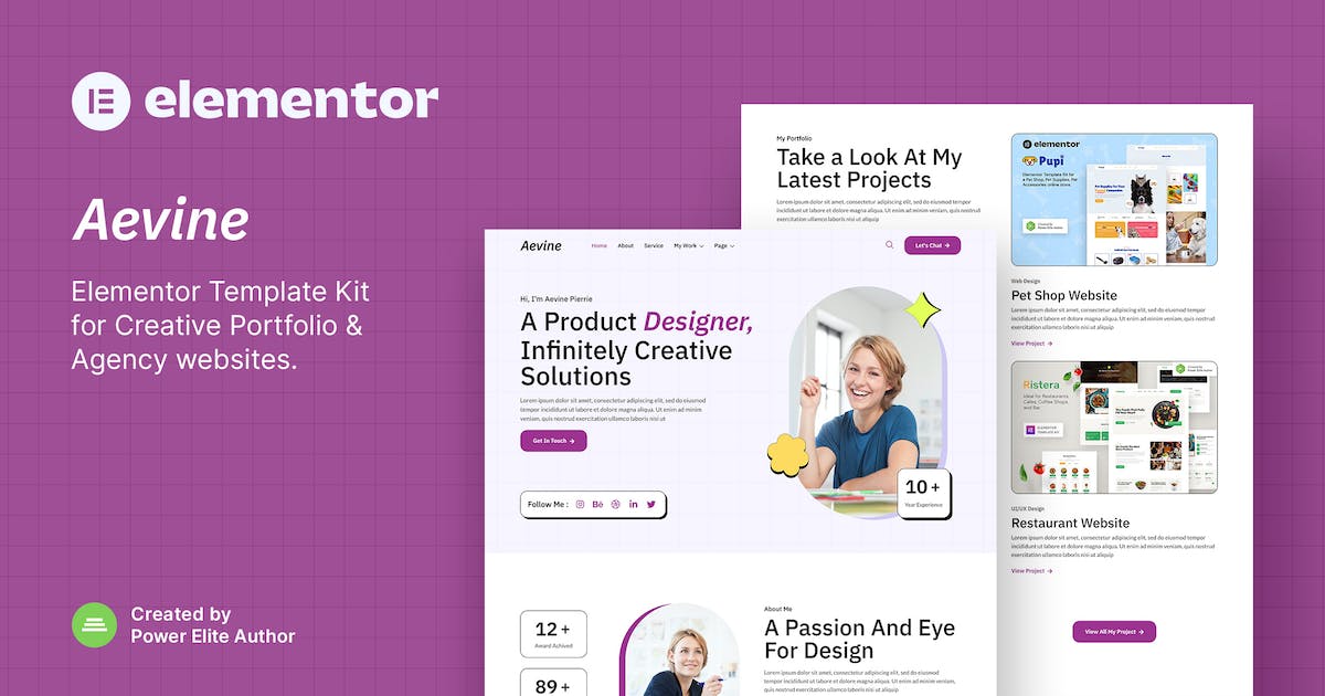 Aevine - Creative Portfolio & Agency Elementor Template Kit