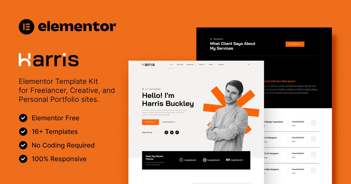 Harris - Creative & Personal Portfolio Elementor Template Kit