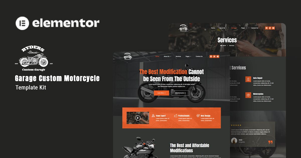 Ryders – Garage Custom Motorcycle Elementor Template Kit