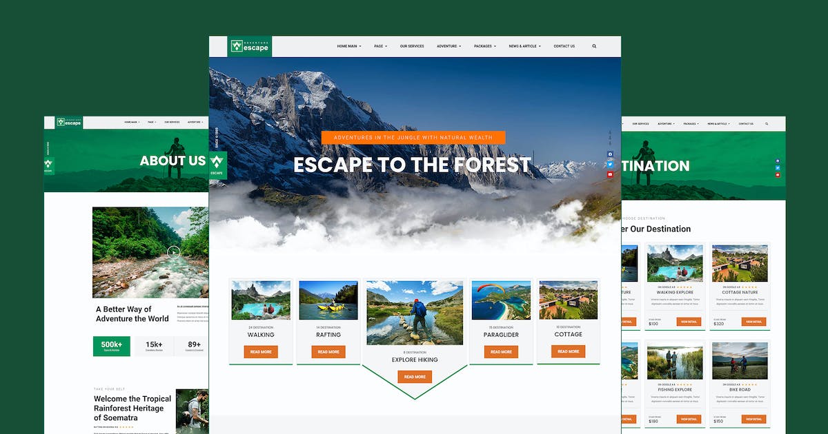 Escape – Forest Travel Adventure Elementor Pro Full Site Template Kit