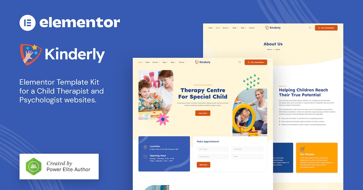 Kinderly - Child Therapist & Psychologist Elementor Template Kit