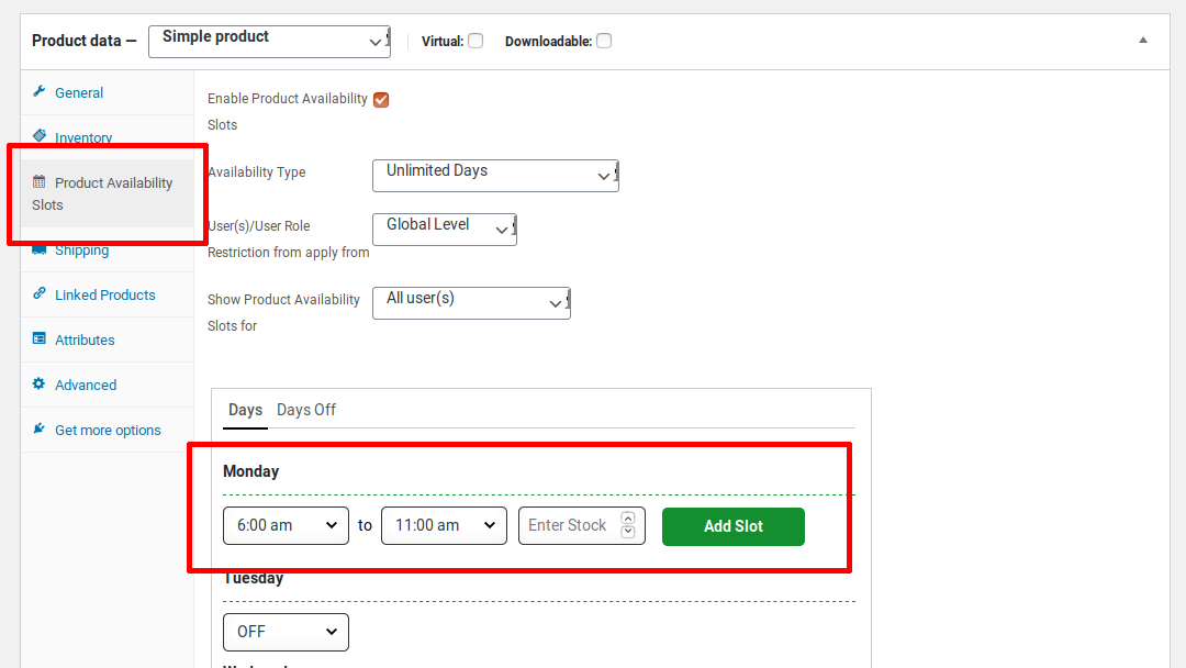 WooCommerce  Product Availability Slots