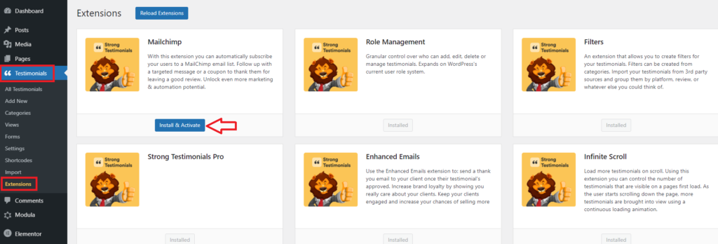 Strong Testimonials  Mailchimp