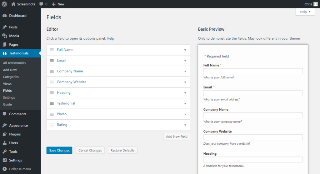 Strong Testimonials  Custom Fields