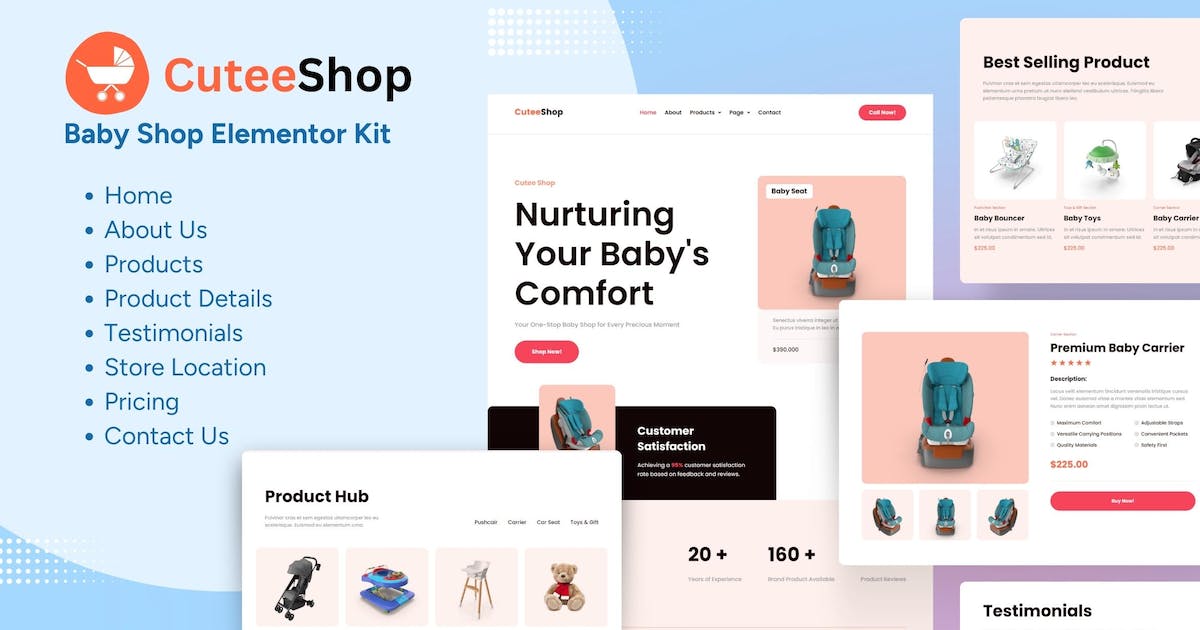 Cutee Shop – Kids & Baby Eccommerce Elementor Template Kit