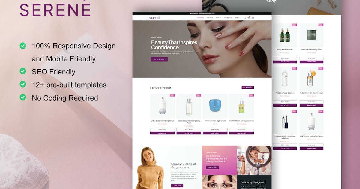 Serene – Beauty Shop & Skincare Elementor Pro Template Kit