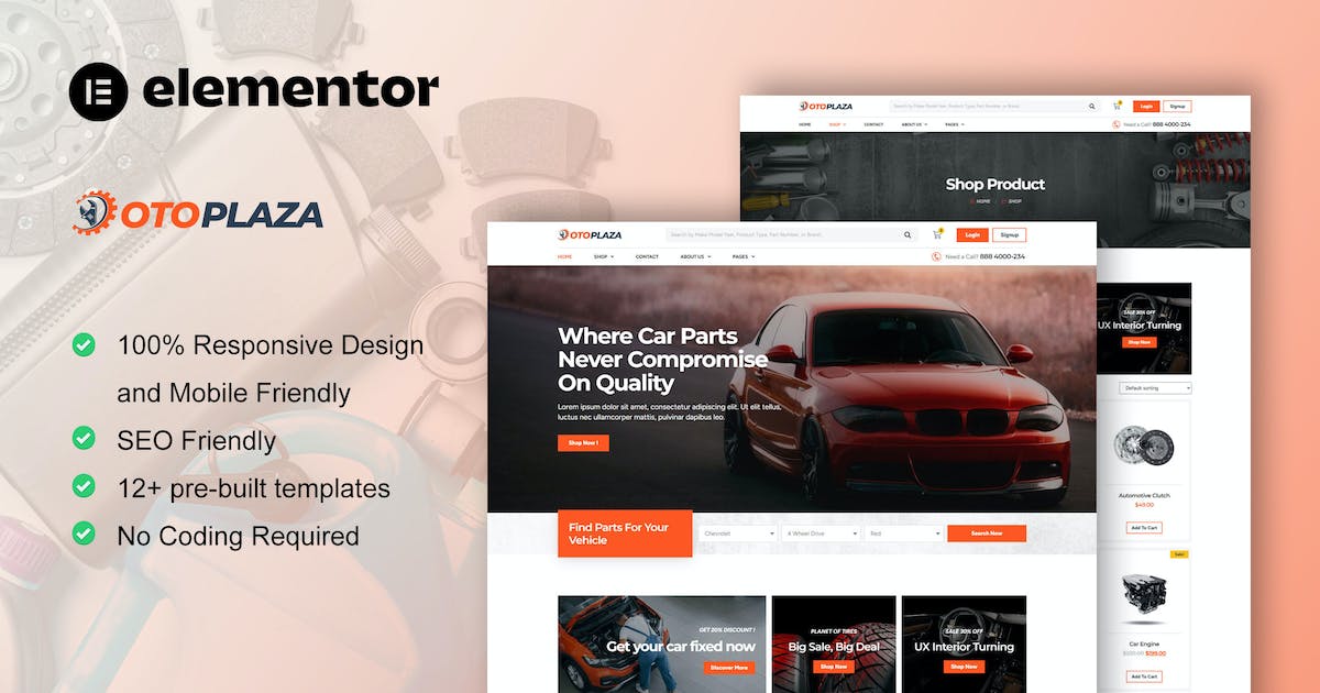 OtoPlaza – Auto Parts Store & Service Elementor Template Kit