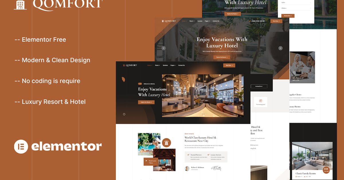 Qomfort – Hotel Booking Elementor Template Kit