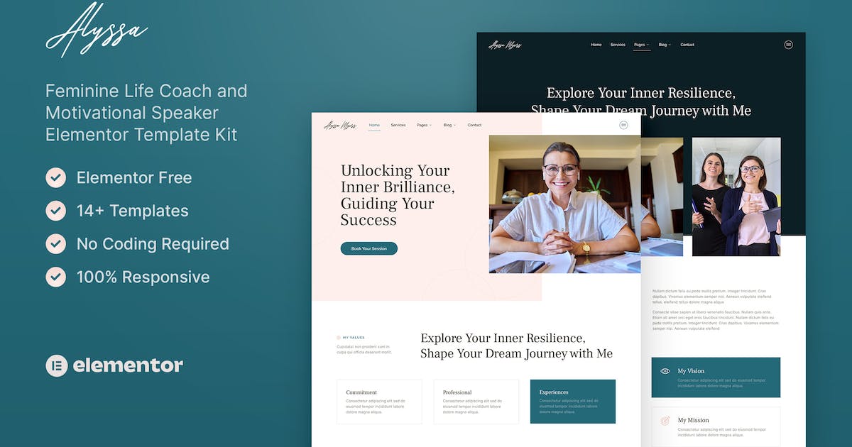 Alyssa – Feminine Life Coach & Motivational Speaker Elementor Template Kit