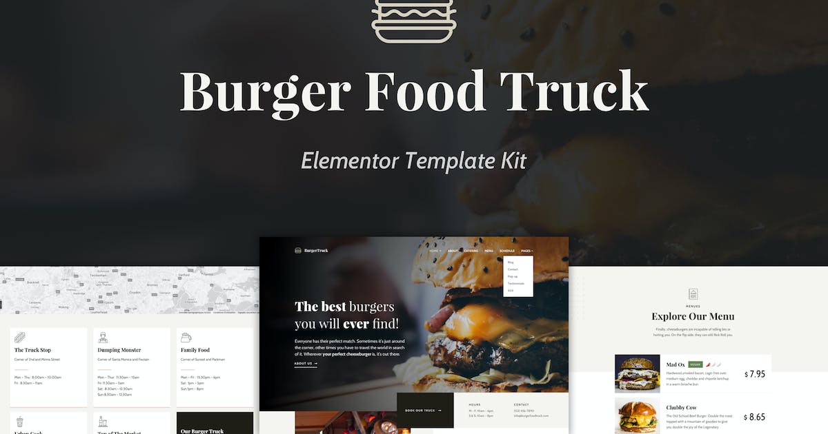 Burger Food Truck – Popup Restaurant Elementor Template Kit