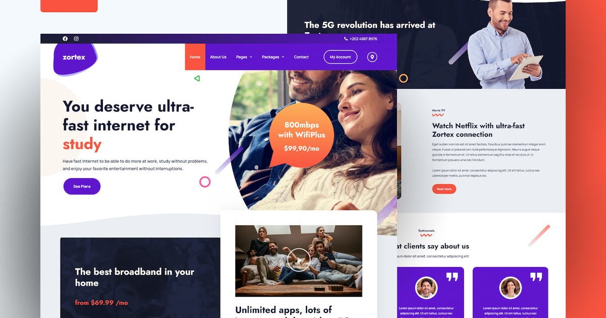 Zortex – Broadband & Internet Services Elementor Template Kit