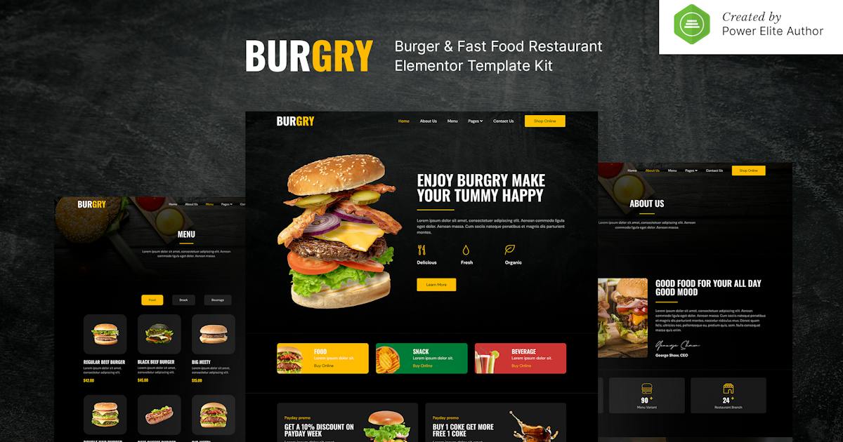 Burgry - Burger & Fast Food Restaurant Elementor Template Kit