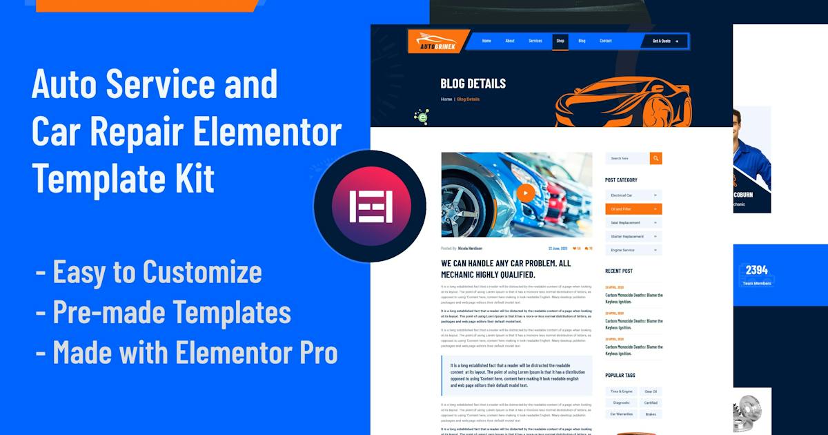 Aatogrinek – Auto Service & Car Repair Elementor Template Kit